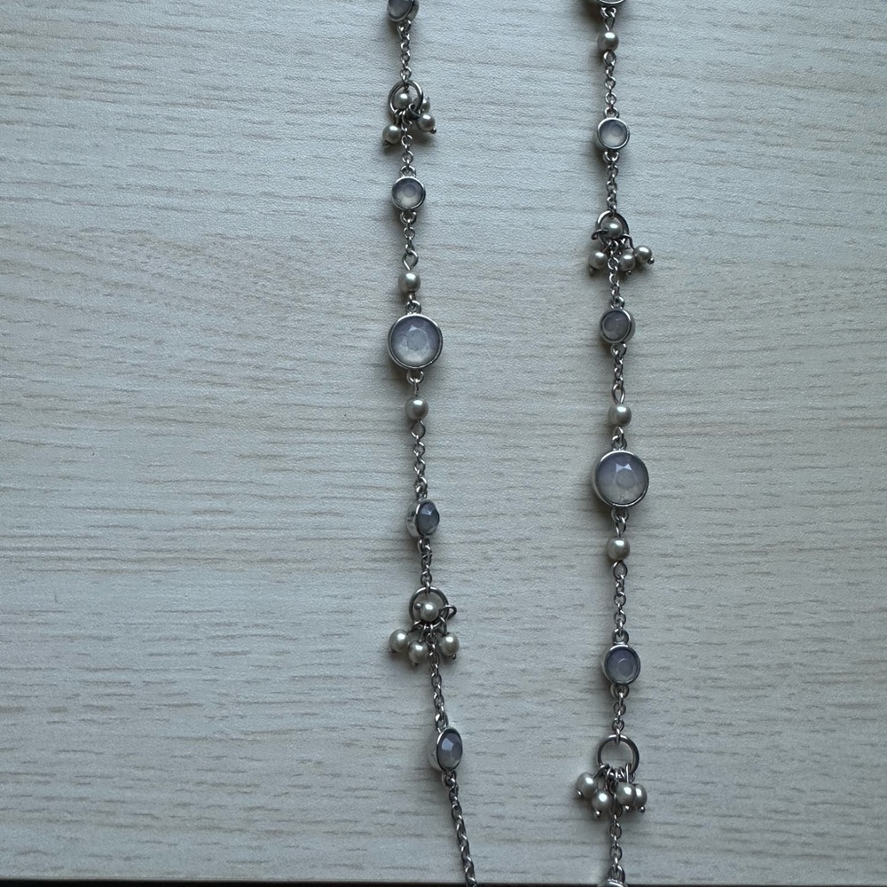 Banana Republic Silver-Tone Mother of Pearl & Beaded Station Necklace